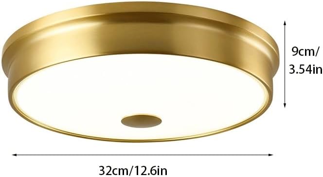 BKLFGP Round Semi Flush Mount Ceiling Lights Modern Simple Brass Ceiling Light LED Three-color Light-changing Bedroom Hallway Close To Ceiling Light Fixture for Living Room Villa Foyer(32*9cm)