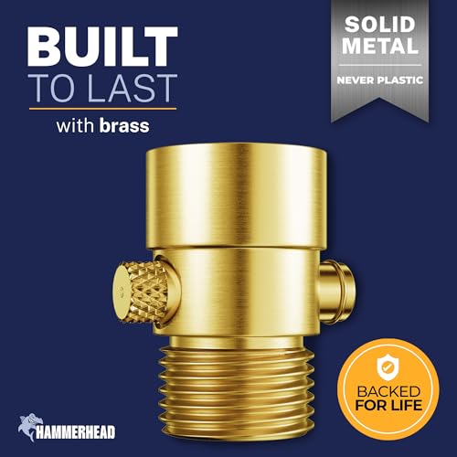 HammerHead Showers Solid Metal Shower Head Shutoff Valve, Brass Valve Reduces Flow to a Trickle, Universal Shower Shutoff, Plumbing Code Compliant, Brushed Gold