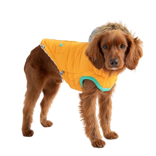 GF Pet Dog Parka Jacket Winter Sailor Warm Coat for Dogs Fleece Lined Vegan Fur Hooded Bodywarmer - Yellow - Medium - Image 3