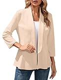 KOJOOIN Women's 3/4 Sleeve Casual Blazers Open Front Cardigan Work Office Jacket Blazer Apricot S