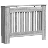 vidaXL Copertura per radiatori Grigio Sonoma 112 x 19 x 81,5 cm, Copertura moderna per radiatore, decorativa, in legno, sicura per i bimbi, perfetta per il soggiorno
