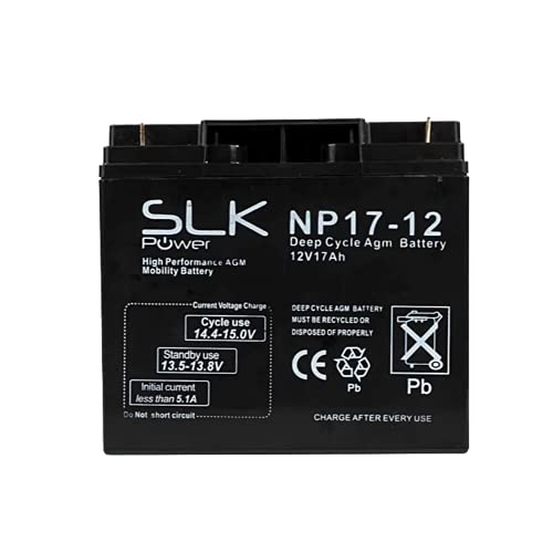 SLK Power Mobility Scooter AGM Battery 1 x 12v 17ah Quality and Performance, Reliable and Long Lasting Replacement Batteries for Electric Scooters and Wheelchairs