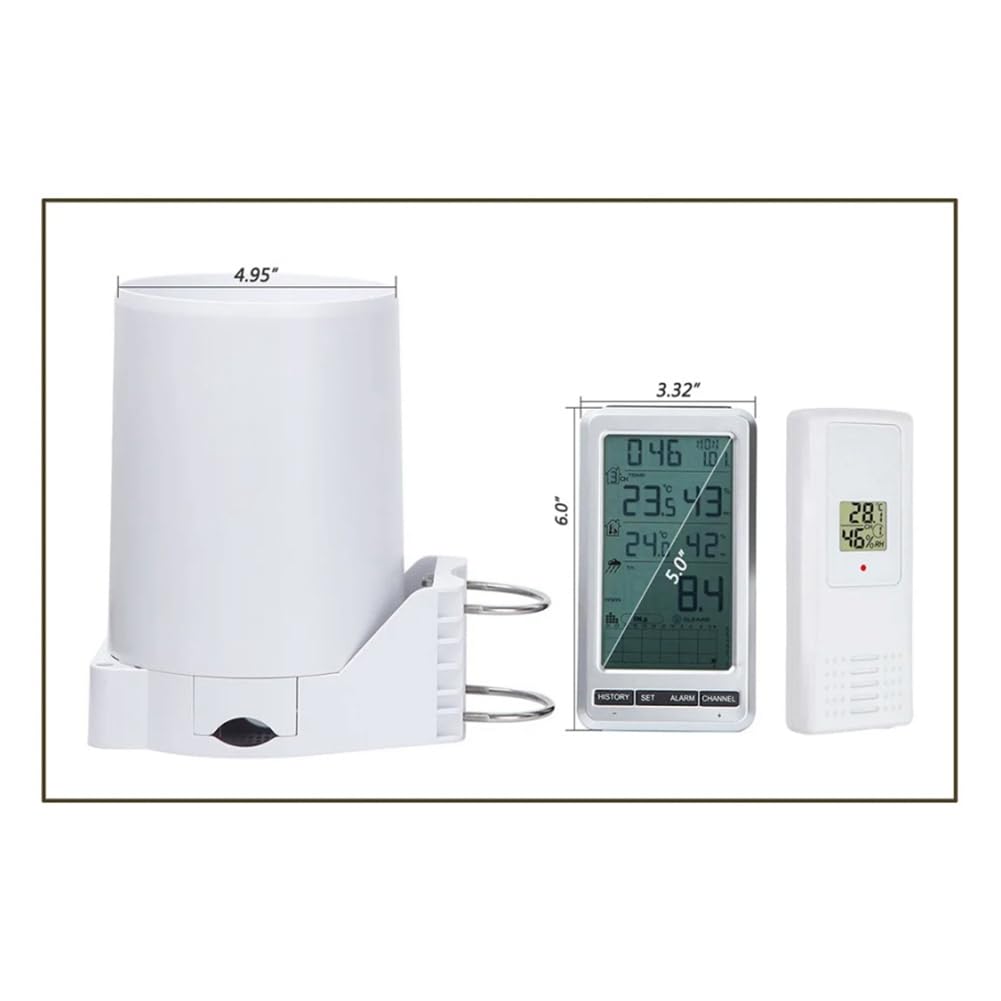 Kabelloser Digitaler Regenmesser mit Selbstentleerendem Kollektor, Wetterstation, Niederschlagsverlaufswarnungen, EU-Stecker, Langlebig, Einfache Installation