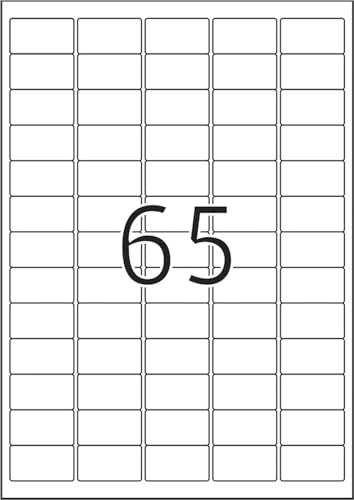 TopStick 8781 naklejki adresowe DIN A4 (38,1 x 21,2 mm, 100 arkuszy, papier, matowy) samoprzylepne, do zadrukowania, trwałe etykiety uniwersalne, 6500 etykiet samoprzylepnych, białe