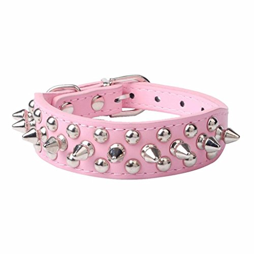 Pet Collars, Adjustable Rivet Spiked Studded Puppy Collar Cool Dog Neck Strap, Soft Pu Leather, Multiple Color (M, Pink)