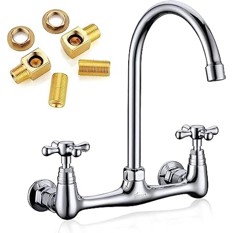 Favorpo Wall Mount Kitchen Faucets 8 Inches Center Commercial Wall-Mount Faucets, 9 Inches Swivel Spout Utility Sink Faucet, Dual Cross Handles Faucet for Kitchen Laundry Room Restaurant Cover