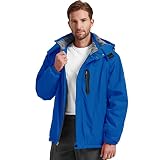 Kugnala Men's Winter Skiing Jacket Waterproof Warm Snow Fleece Lining Coat Mountain Windbreaker Hooded Windproof Rain Jacket Blue 2XL