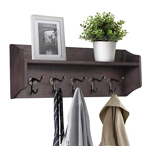 Lavievert Coat Hooks With Storage Shelf Wall-Mounted, Rustic Wood Hanging Coat Rack With 5 Vintage Metal Hooks For Entryway, Living Room, Kitchen, Bathroom #TOP1