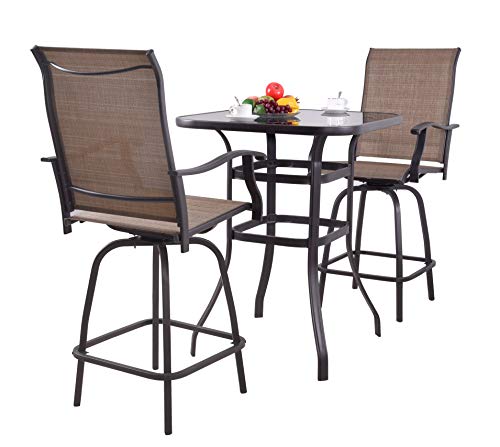 EMERIT Outdoor Swivel Bar Stools Bar Height Patio Chairs, Set of 2 (Bar Stools)