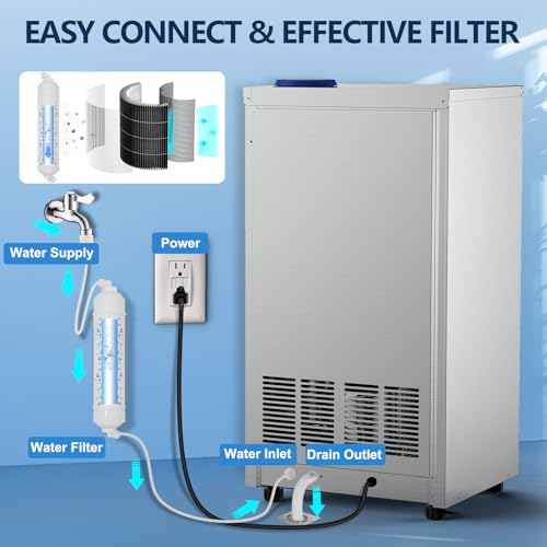 Image of Commercial Ice Maker Machine 150LBS /24H,45Lbs Storage,2 Water Inlet Modes | 50Pcs Clear Ice Cubes in 8-15Mins, Stainless Steel, Freestanding For Home,Bar,Office,Shop, Supports 3 /5-Gallon Bottle