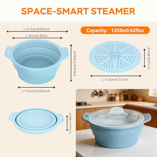 GIWOSK Microwave Vegetable Steamer, 42oz Large Collapsible Silicone Steamers With Lid & Removable Rack, Food-grade Veggie Steamer Basket for Broccoli, Dumplings, Fish, Dishwasher & Freezer Safe by GIWOSK - Image 3