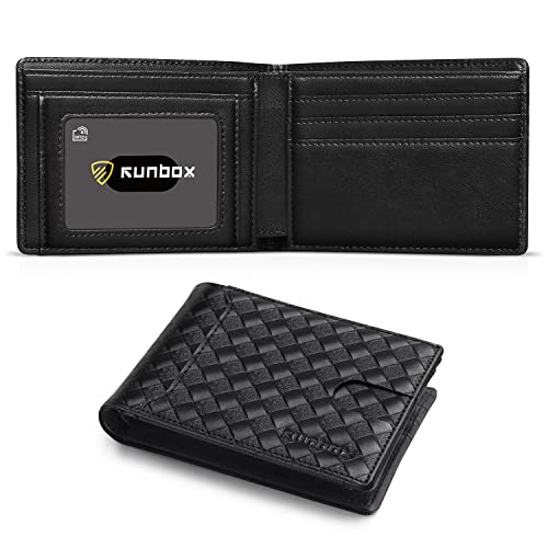 RUNBOX Wallet for Men, Slim Leather Bifold, RFID Blocking Card Holder