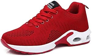 PAMRAY Laufschuhe Damen Air Mesh Trainingsschuhe Lace up Sneaker Rot 35