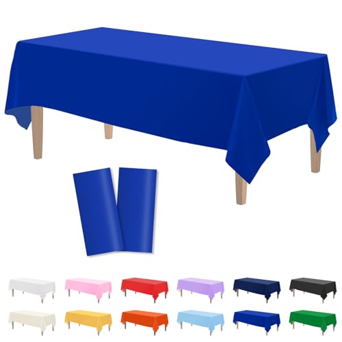 Image of Kopokita 2 Pack Royal Blue Plastic Tablecloths Disposable 54 x 108 Inch