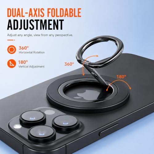 Image of Mizi Magnetic Phone Ring Holder for Mag Safe, Double-Sided Magnetic Grip Stand, 360 Rotating Finger Ring Kickstand with N56 Magnets, for iPhone 17 /To /12 Series, Samsung Galaxy - Black