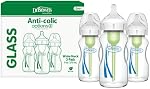 Dr. Brown's Natural Flow Anti-Colic Options+ Wide-Neck Glass Baby Bottles 9 oz/270 mL, with Level 1 Slow Flow Nipple, 3 Pack, 0m+
