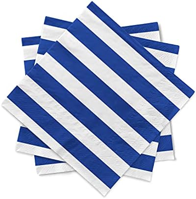 Gatherfun Disposable Paper Napkins 3-ply Blue and White Stripe Beverage Napkins for Dinner, Picnic, Birthday Party（6.5X6.5inches, 20-Pack)