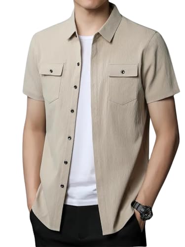 Image of Men Shirt|| Shirt for Men|| Casual Shirt for Men (Double Pocket Beige-M)