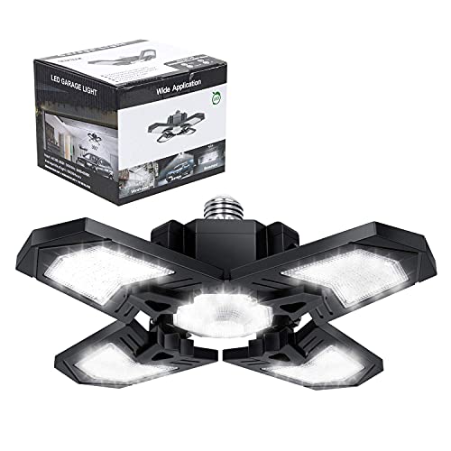 GEEKSDOM Garage LED Light, 120W Garage Lighting, 12000LM 6500K Deformable LED Garage Ceiling Lights with 4 Adjustable Panels, LED Shop Lights for Garage Workshop Barn Basement Warehouse