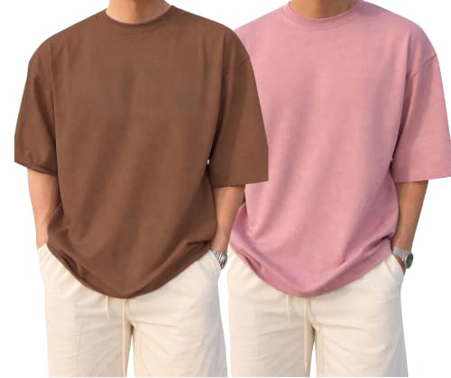 Image of BARKEYO Men's Half Sleeve Round Neck French Terry Oversized Drop Shoulder T-Shirt for Men