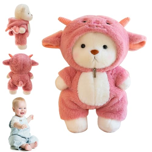 Nzkeuf Oso de Peluche con Disfraz de Oveja, 30 cm Oso Peluche para Acurrucarse y Jugar, Lavable, Articulaciones de Piernas Móviles, Ropa Extraíble, Regalo Creativo para Niños y Niñas