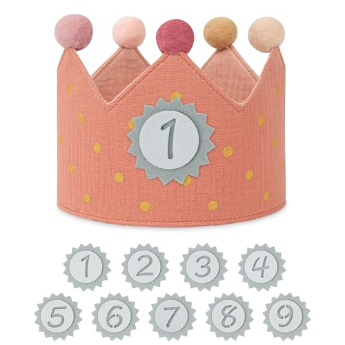 URAQT Coroa de aniversário, coroa de aniversário com números intercambiáveis de 0 a 9, coroa de aniversário 1 ano com aniversário ajustável anos ou meses, ROSA, M