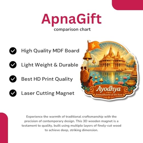 Image of Apna Gift Wooden Fridge Magnet Sticker for Refrigerator Door | Multipurpose Office Magnet Home Kitchen Decor | Souvenir Gift Travel Memory Fridge Decoration | 4 x 3 Inch Magnet (Ayodhya)