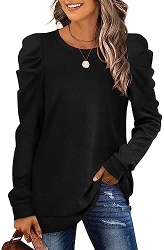 XIEERDUO Puff Long Sleeve Shirts Crewneck Tunic Top Casual Womens Sweaters Fall Dresses Clothing Trendy 2023