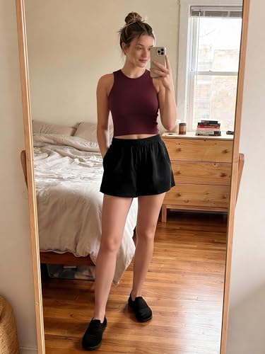 Image of ODODOS 3-Pack Seamless Crop Tank for Women Ribbed Soft High Neck Cropped Tops