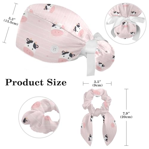Image of Butterfly Scrub Cap Women with Ponytail & Buttons Adjustable Surgical Nurse Hat with Cotton Sweatband for Long Hair
