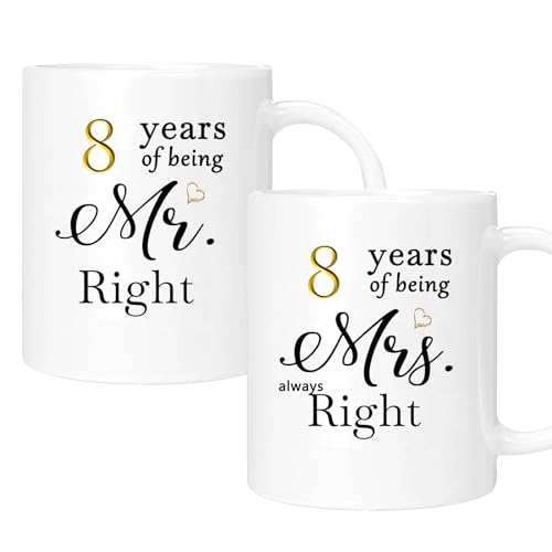 Product Image of the ERYUWOZA 8th Anniversary Coffee Mugs Set of 2, 8 Year Anniversary Wedding Gifts Decorations for Couple Parents Men Women Husband Wife Him Her, Gift Box Packaging, 11oz