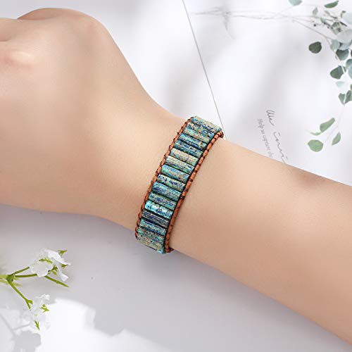 Image of Plumiss Women Boho Handmade Natural Stone Crystal Leather Bead Wrap Bracelets Collection