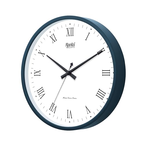 Image of Ajanta 10027 Wall Clock (12 Inch / 305mm) - Silent Sweep Non-Ticking Movement - Stylish Blue Home Decor Clock