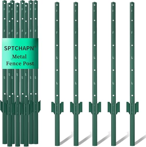Sptchapn Lot de 5 poteaux de clôture en métal solides et durables de 0,9 m pour jardin, terrasse et extérieur, poteaux en T verts (5)