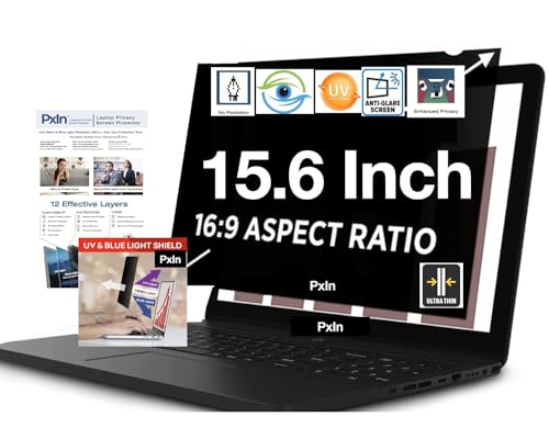 PxIn PHOENIX 15.6 Inch Privacy Screen Filter - No Eye Strain | Anti Blue Light + Anti Glare | No Dry Eyes | Privacy Screen Protector