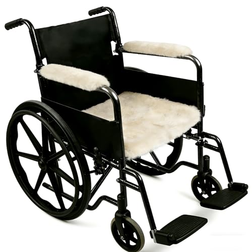 DUMI 3-Piece Medical Grade 100% Natural Sheepskin Wheelchair Cushion & Armrest Covers Set Premium Pressure Relief Seat Pad for Wheelchair (30 Years Craftsmanship) by DUMI - Used condition - CA$107.18