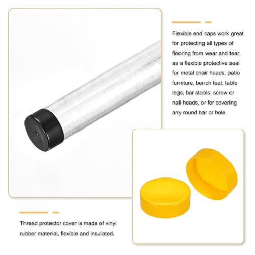 Image of uxcell 4pcs Rubber End Caps 150mm(6 Inch) ID Vinyl Round End Cap Cover Screw Thread Protectors Yellow, 50mm Height