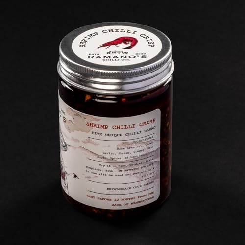 Image of RAMANO'S Shrimp Chilli Crisp Oil 240 Gms, Savoury and Spicy with 5 Chillies Blends, Sichuan Peppercorns and Real Shrimp, Rich Flavour for Seafood, Rice Dishes, Noodles, Drizzling for Noodles & Pasta