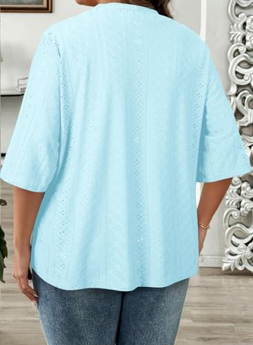 Image of Eytino Plus Size Cardigan for Women Half Sleeve Knitted Jacquard Summer Kimono Cover up Tops(1X-5X)