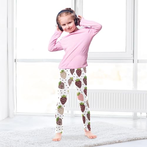 Chocolate Strawberries Polka Dots Girls Leggings Ultra Soft Compression Yoga Gym Pants for Kids 4-10T4