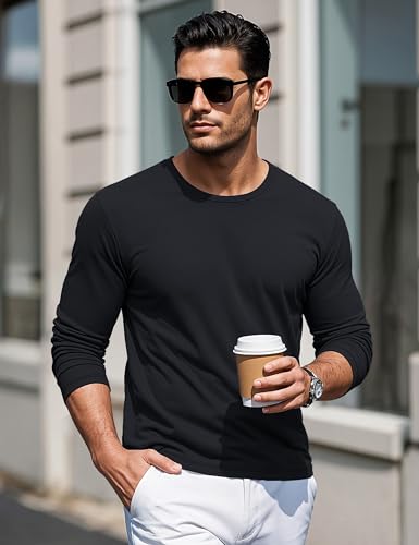 MAGCOMSEN Men's Long Sleeve Shirts Cotton Crew Neck T Shirt Solid Casual Shirt Lightweight Work Tee Shirts2
