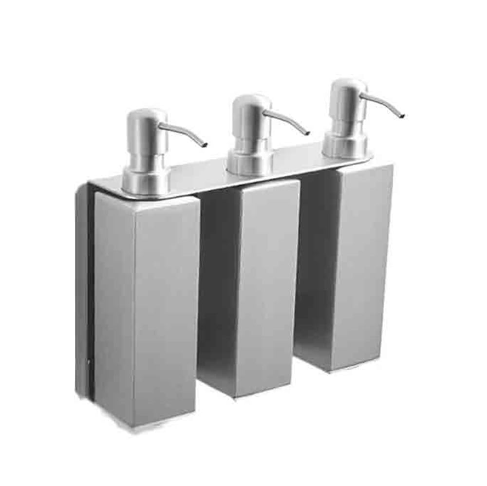 Dispenser di Sapone Distributore di Sapone da Parete in Acciaio Inossidabile, Set da 3 Bottiglie di lozione con meccanismo a Pressione e Bastoncino Dispenser Sapone Bagno(Silver)