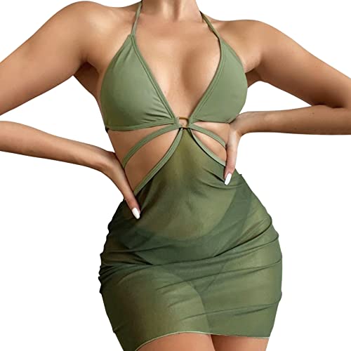 Maillot de bain push-up fendu femme ensemble tankini vert avec shorty L