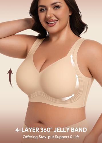 Image of HBselect Jelly Bras for Women Plus Size Pullover Wireless Full Coverage Bra | No Underwire, Push Up, Lift, Minimizer Bras, Wide Straps, Seamless T-shirt Everyday Bralette, For Older Women, Large Breast