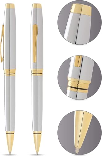 Image of Cross Coventry Ballpoint Pen Medium Black Indelible with Premium Gift Box Glossy Chrome with Gold Applique