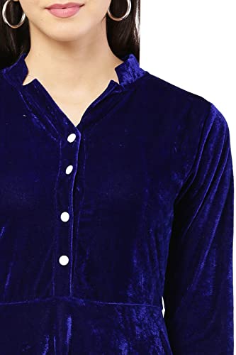 Image of Women's Midi Velvet Short DressWith Band Collar and Sleeve