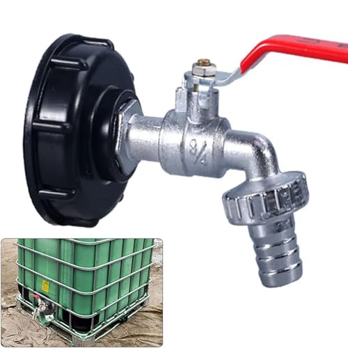 IBC Tank Adapter IBC Tote Tank Drain Adapter S60X6 to Brass Garden Tap with 3/4 Hose Fitting Oil Fuel Water (Aluminium-Plastic spout Fittings)
