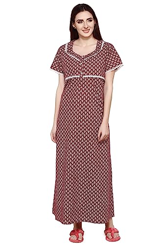 Image of Evolove Women's Cotton Long Maxi Maternity Feeding Night Gown with Pockets, Super Soft Comfortable (LNG-Feeding)