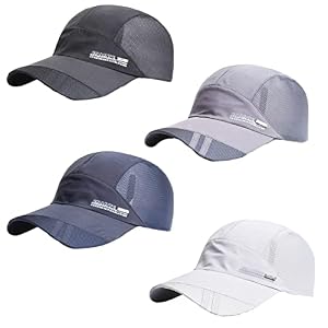 4 Pack Quick Drying Baseball Cap Bulk, Breathable Performance Running Hats, Mesh Lightweight UPF 50+ Sports Hats