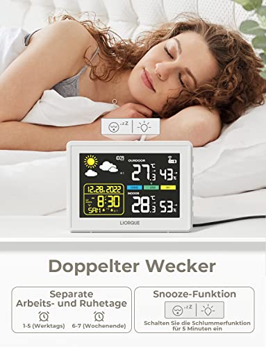 Foto von LIORQUE Wetterstation Funk mit Außensensor Multifunktionale Funkwetterstation DCF Funkuhr Digital Thermometer Hygrometer mit Wettervorhersage Barometer